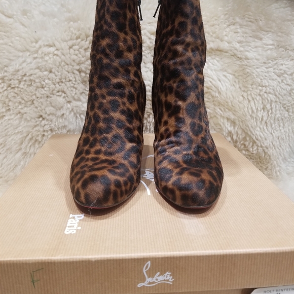 Louboutin Pony Hair Leopard Print Heeled Boots, size 35.5 - Picture 3 of 5